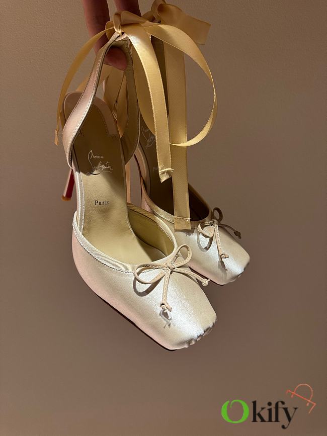 Okify Christian Louboutin Cassia Lace Up Blush Crepe Satin Heels In Beige 11cm - 1