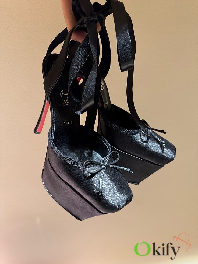 Okify Christian Louboutin Ballerina Satin Heels In Black 15.5cm - 1