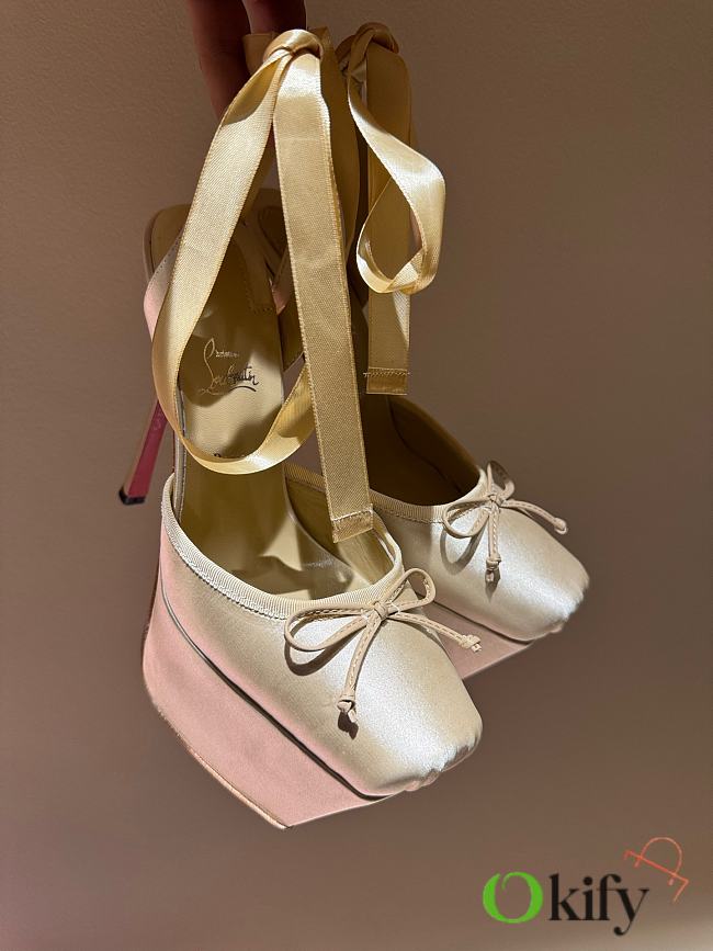 Okify Christian Louboutin Ballerina Satin Heels In Beige 15.5cm - 1