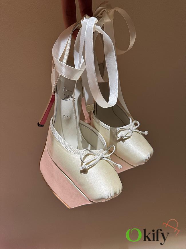 Okify Christian Louboutin Ballerina Satin Heels In White 15.5cm - 1