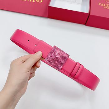 Okify Valentino Pyramid Diamond Buckle Belt In Full Dark Pink 4cm