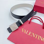 Okify Valentino Pyramid Diamond Buckle Belt In Black 4cm - 2