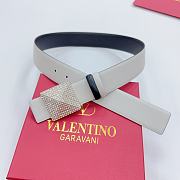 Okify Valentino Pyramid Diamond Buckle Belt In White 4cm - 5