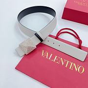 Okify Valentino Pyramid Diamond Buckle Belt In White 4cm - 2