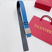 Okify Valentino Pyramid Diamond Buckle Belt In Blue And Black 4cm - 3