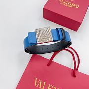 Okify Valentino Pyramid Diamond Buckle Belt In Blue And Black 4cm - 1