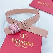 Okify Valentino Pyramid Diamond Buckle Belt In Nude 4cm - 5