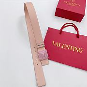 Okify Valentino Pyramid Diamond Buckle Belt In Nude 4cm - 4