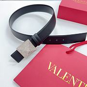 Okify Valentino Pyramid Diamond Buckle Belt In Black 4cm - 3