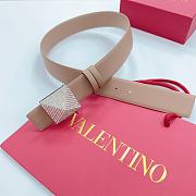 Okify Valentino Pyramid Diamond Buckle Belt In Light Brown 4cm - 2