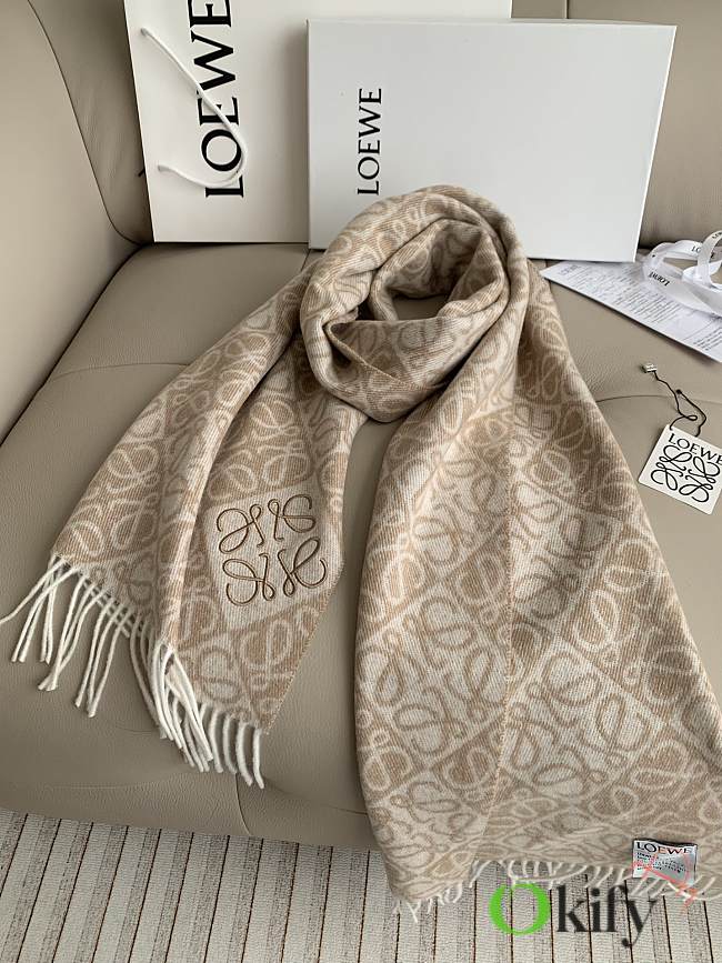 Okify Loewe Cashmere Anagram Beige Scarf  - 1