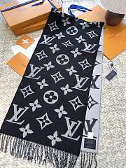 Okify Louis Vuitton Wool Black And Grey Gray Scarf 186x34cm - 2