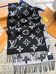 Okify Louis Vuitton Wool Black And Grey Gray Scarf 186x34cm - 4