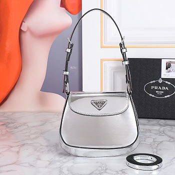 Okify Prada Cleo brushed leather mini bag in silver 17x14.5x3cm 