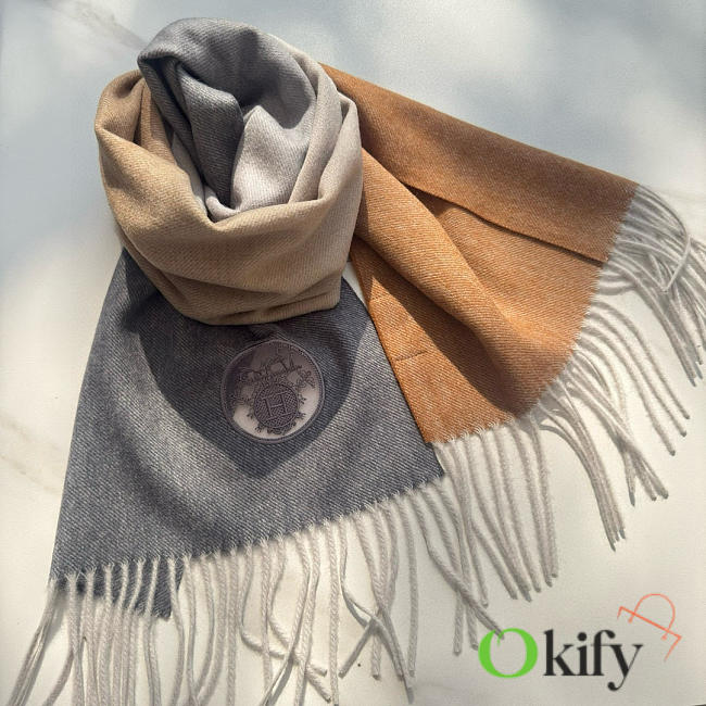 Okify Hermes Gray And Brown Scarf 35x180cm - 1