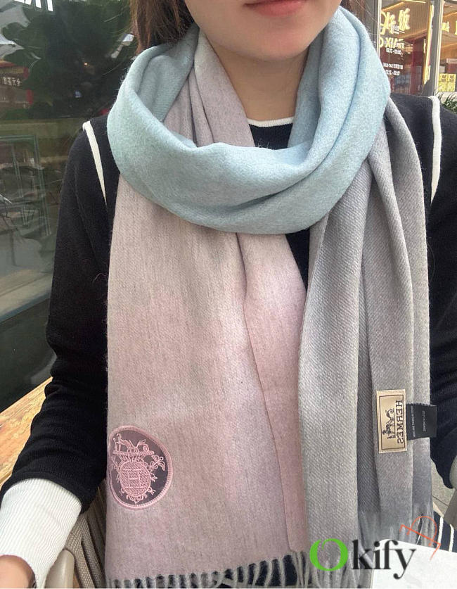 Okify Hermes Gray And Pink Scarf 35x180cm - 1