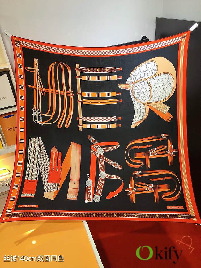 Okify Hermes Silk Cashmere Square Scarf 140x140cm 21014 - 1