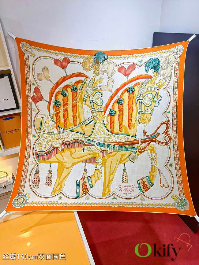 Okify Hermes Silk Cashmere Square Scarf 140x140cm 21018 - 1