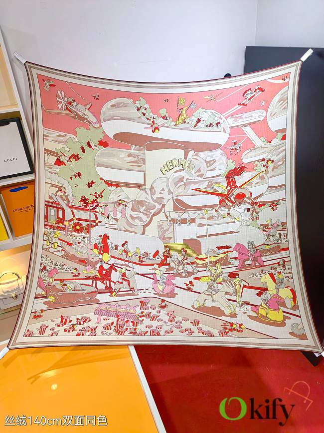 Okify Hermes Silk Cashmere Square Scarf 140x140cm 21021 - 1