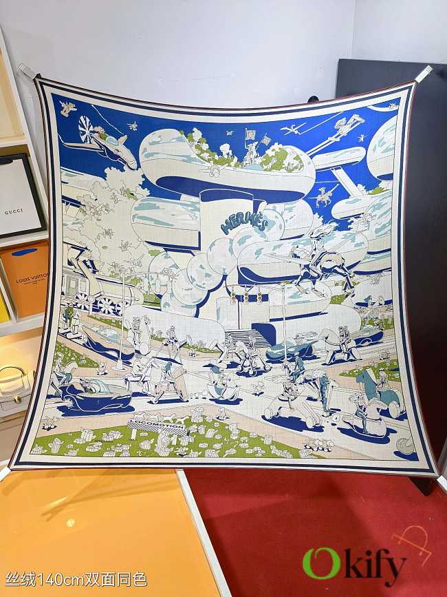 Okify Hermes Silk Cashmere Square Scarf 140x140cm 21022 - 1