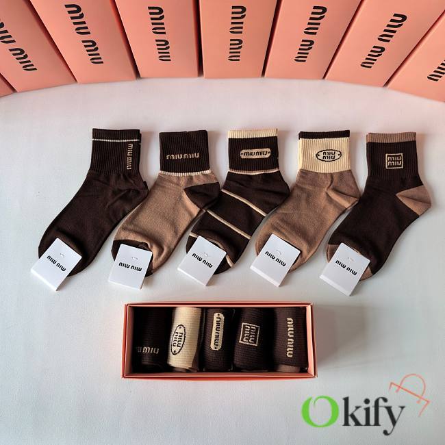 Okify MiuMiu Set 5 Pairs Of Brown Socks 21048 - 1