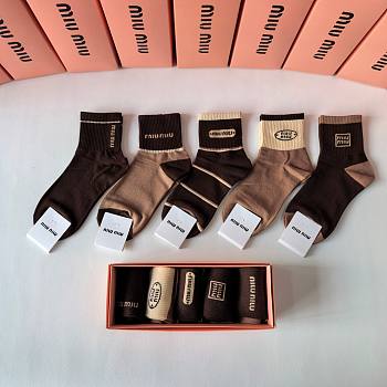 Okify MiuMiu Set 5 Pairs Of Brown Socks 21048