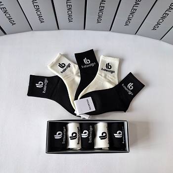 Okify Balenciaga Set 5 Pairs Of Black And White Socks 21051