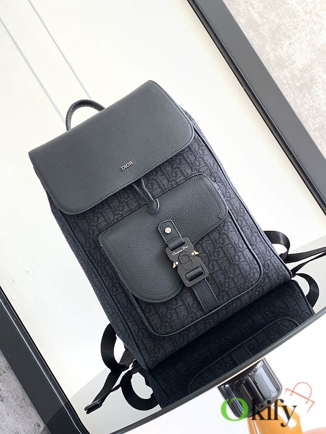 Okify Dior Saddle Backpack with Flap In Black 26.5x40x15cm - 1