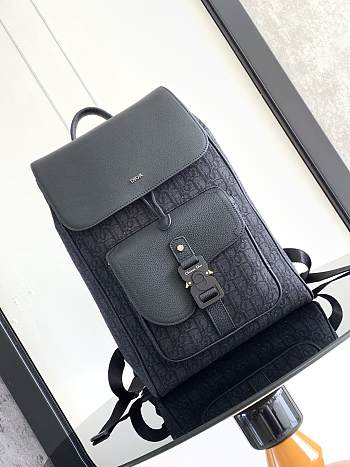 Okify Dior Saddle Backpack with Flap In Black 26.5x40x15cm