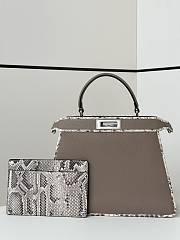 Okify Fendi Peekaboo ISeeU Snake Highlight Medium Bag In Grey Gray 33x12x25cm  - 1