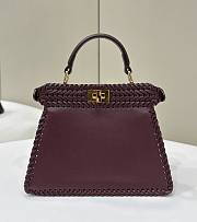 Okify Fendi Peekaboo ISeeU Interlace Leather Bag In Dark Red 20x10.5x15cm - 3