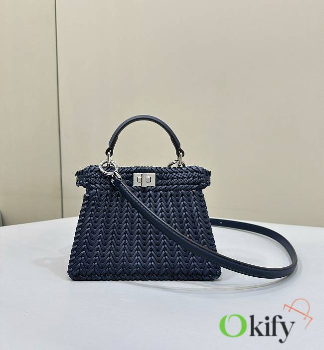 Okify Fendi Peekaboo ISeeU Interlace Leather Bag In Blue 20x10.5x15cm - 1