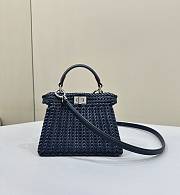 Okify Fendi Peekaboo ISeeU Interlace Leather Bag In Blue 20x10.5x15cm - 1