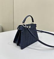 Okify Fendi Peekaboo ISeeU Interlace Leather Bag In Blue 20x10.5x15cm - 3