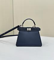 Okify Fendi Peekaboo ISeeU Interlace Leather Bag In Blue 20x10.5x15cm - 4