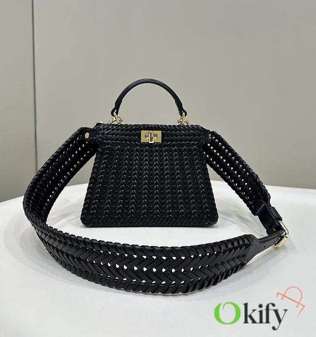 Okify Fendi Peekaboo ISeeU Interlace Leather Bag In Black 20x10.5x15cm - 1