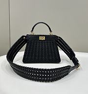 Okify Fendi Peekaboo ISeeU Interlace Leather Bag In Black 20x10.5x15cm - 1