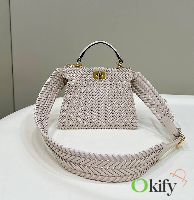 Okify Fendi Peekaboo ISeeU Interlace Leather Bag In White 20x10.5x15cm - 1