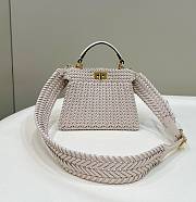 Okify Fendi Peekaboo ISeeU Interlace Leather Bag In White 20x10.5x15cm - 1