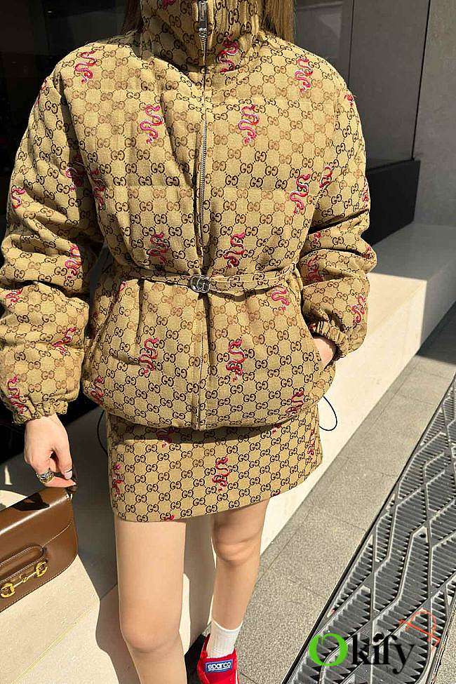 Okify Gucci Set Of Down Jacket And Skirt With Snake Pattern SML  - 1