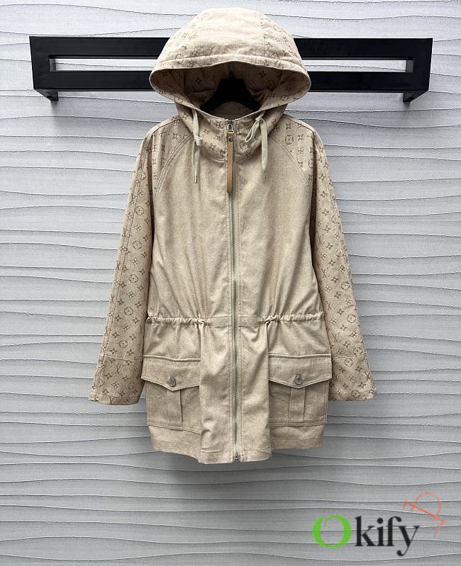 Okify Louis Vuitton Waist Drawstring Hooded Beige Jacket SML  - 1