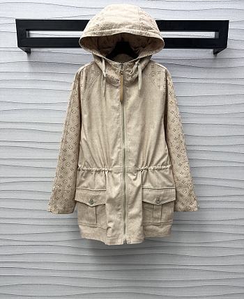 Okify Louis Vuitton Waist Drawstring Hooded Beige Jacket SML 