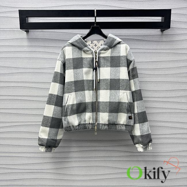 Okify Louis Vuitton Grey Plaid Hooded Jacket SML   - 1