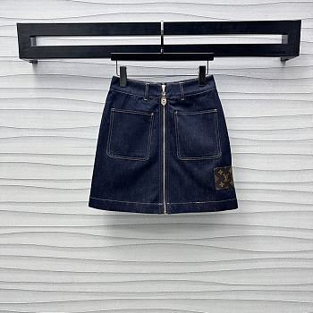 Okify Louis Vuitton Zipper Denim Blue Skirt SML 