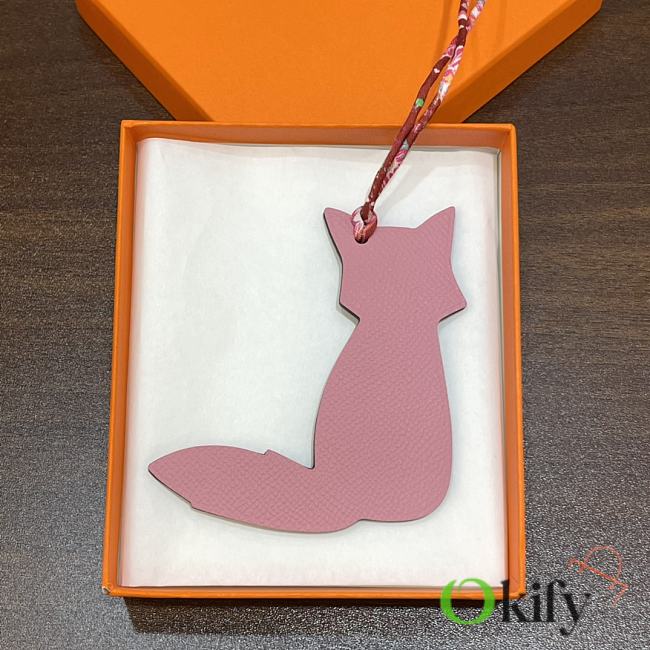 Okify Hermes Fox Double Side Bag Charm In Pink And Dark Brown - 1