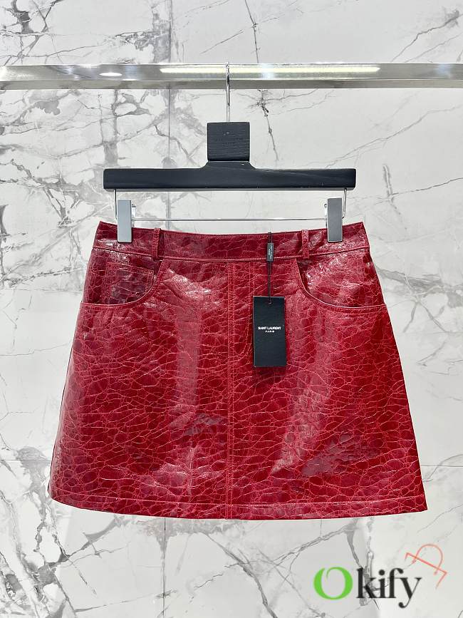 Okify YSL Red Leather Skirt SML  - 1