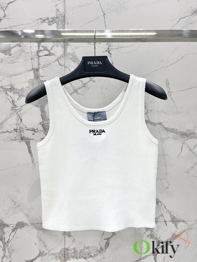 Okify Prada White Knitted Tank Top SML  - 1