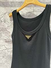 Okify Prada Black Tank Top With Gold Logo SML  - 2