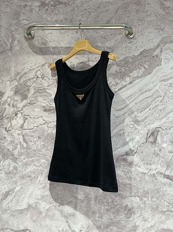 Okify Prada Black Tank Top With Gold Logo SML 