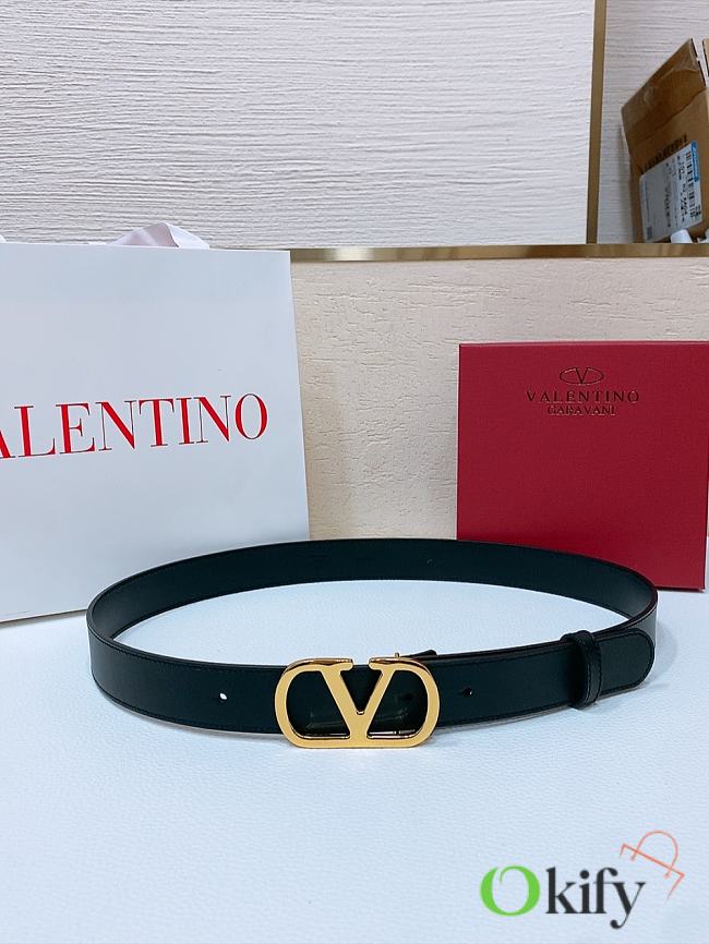 Okify Valentino Gold Buckle Black Belt 3cm 21374 - 1